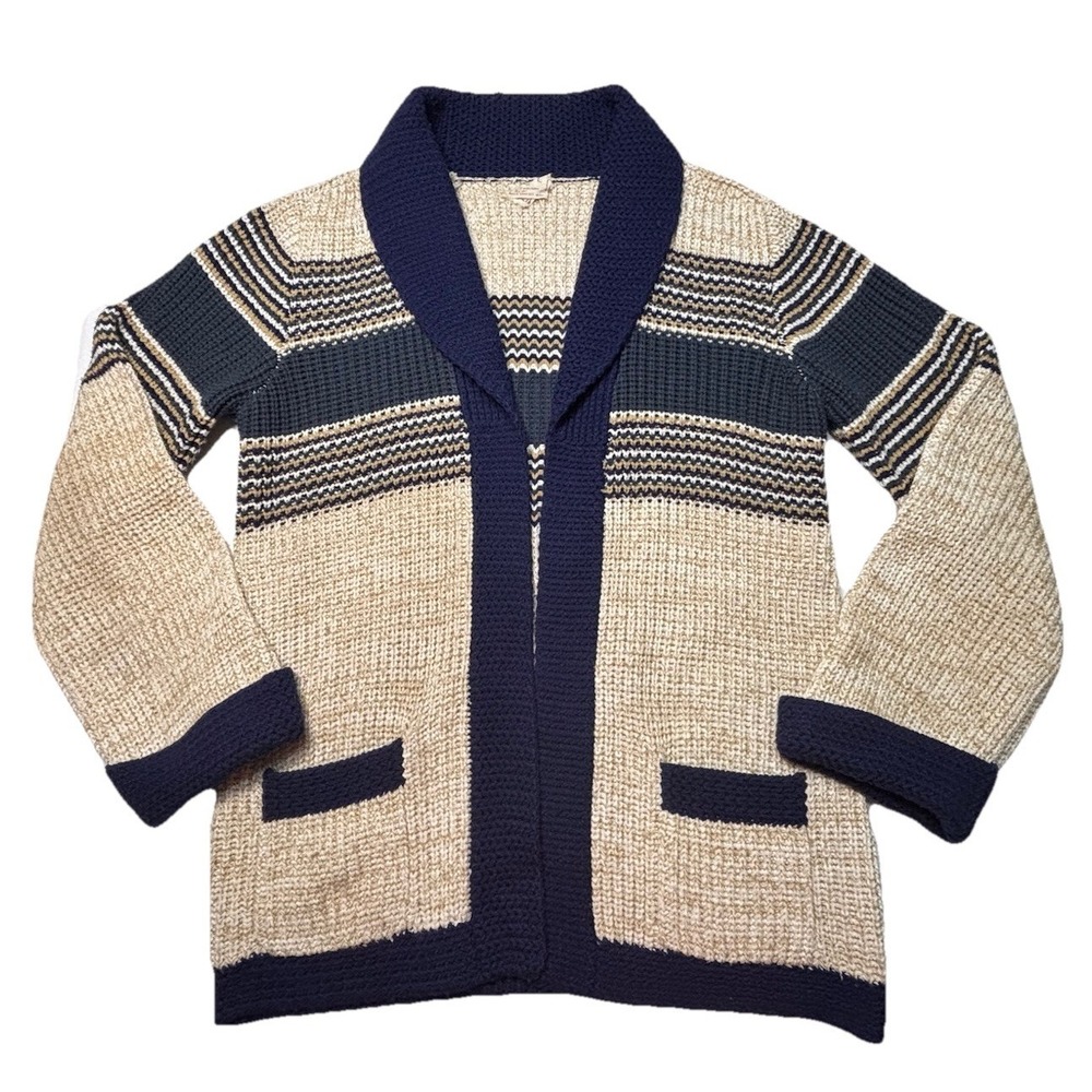 Vintage Montgomery Ward Mard Shawl Collar Knit Cardigan Sweater Large Striped